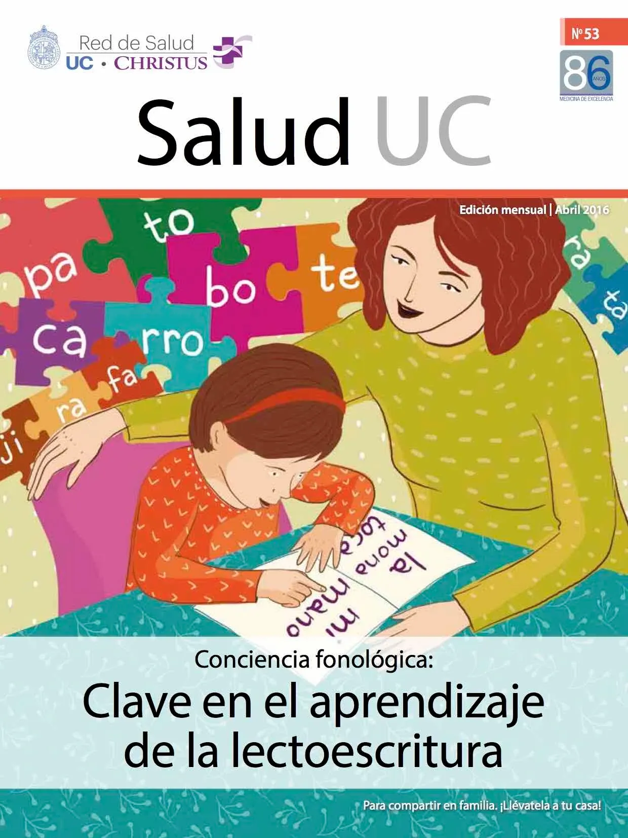 Portada de la Revista Salud UC N.º 53, abril de 2016.